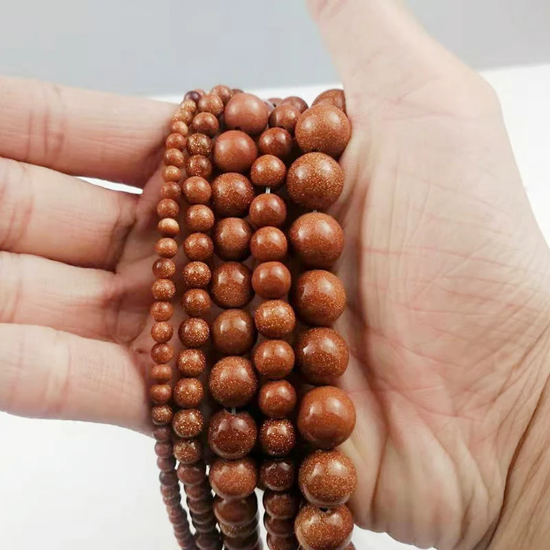 

HGKLBB Natural Gold Sand Stone beads Round Loose spacer beads for jewelry making 4/6/8/10/12mm Charms Bracelet diy accessories