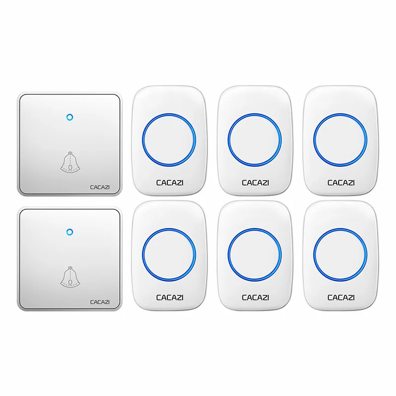 

CACAZI Home Wireless Night Light Doorbell Waterproof 2 Transmitter 6 Receiver 0-110DB 60 Chimes CR2032 Battery US EU UK Plug