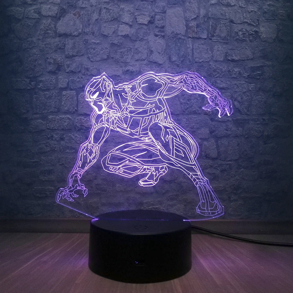 Мстители 3D лампа USB ночник RGB Черная пантера герой комиксов 7 цветов Настольная лампа Праздничная Вечеринка настроение Лава детская игрушка подарок