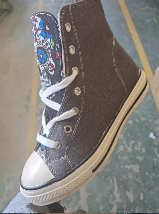 

2021 women flats casual shoes woman plus size canvas fabric high-top boots Skull shoe chaussures femme zapatos mujer sapato NH21