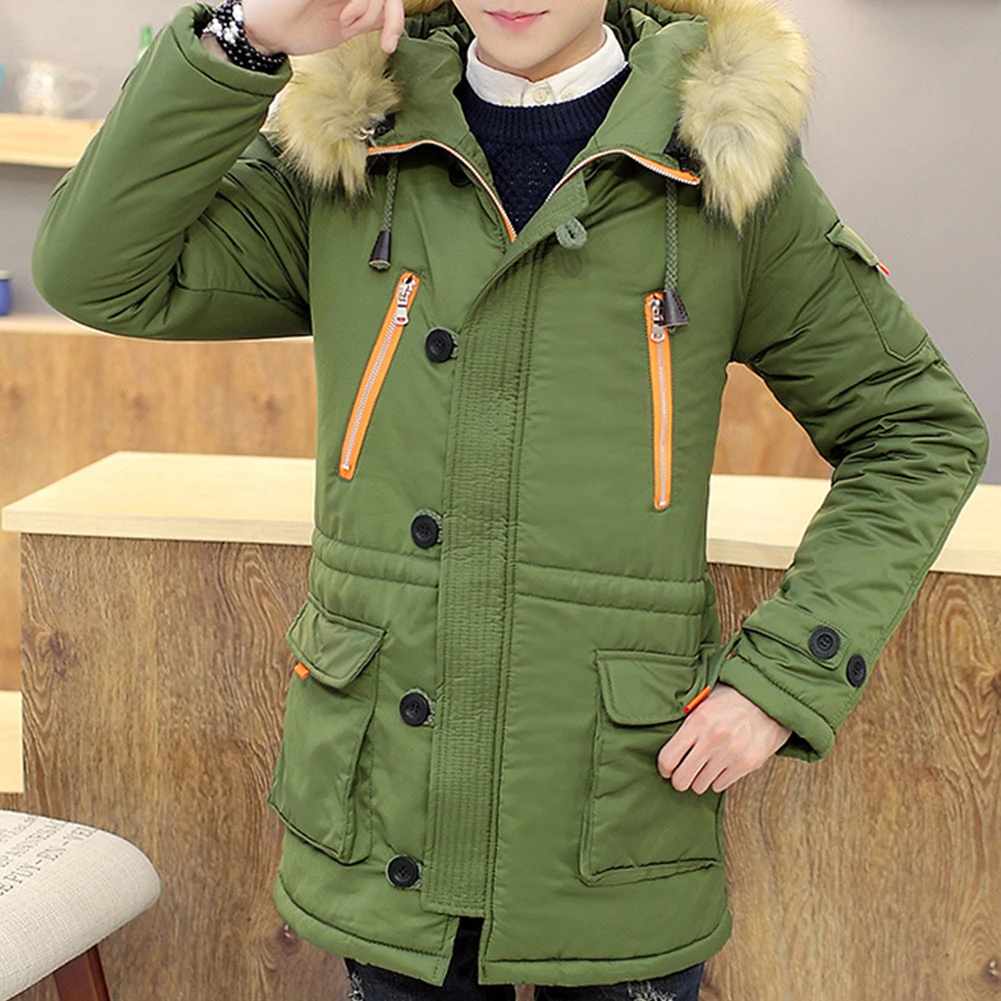 Мужская Зимняя парка теплая плюшевая зимняя куртка с капюшоном и длинными