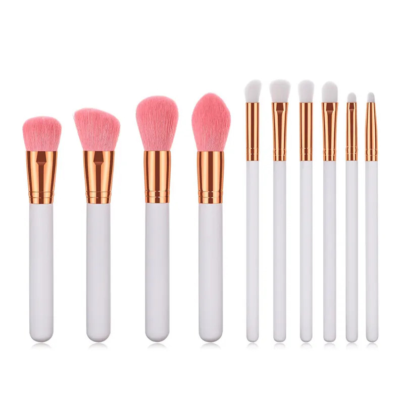 10pcs Makeup Brushes Set White Gold wood Handle For Powder Contour Blusher Liquid Cream Eyeshadow Cosmetics Brush tools
