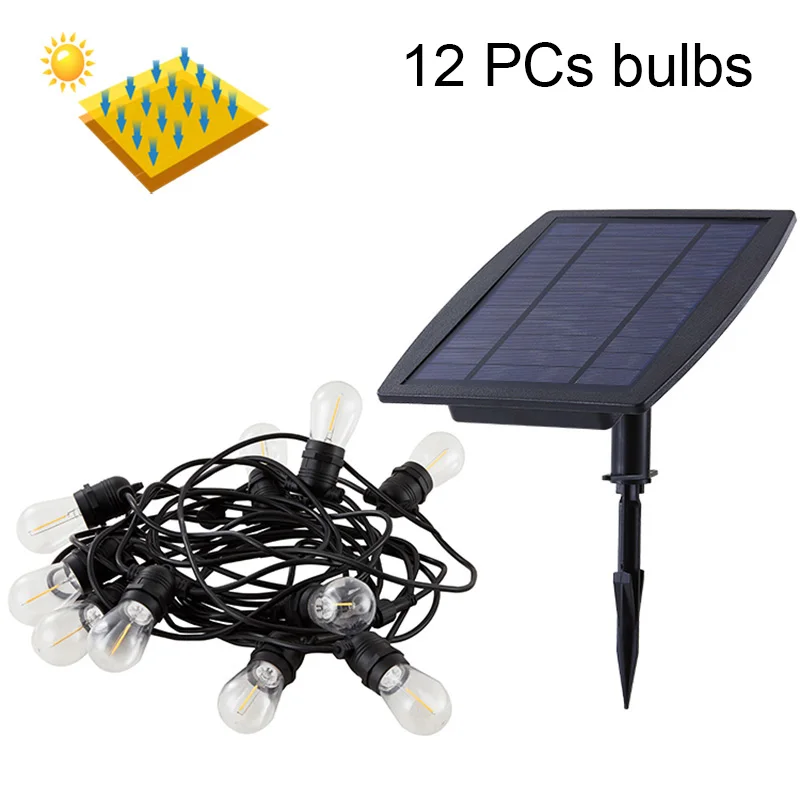 

New Product Solar energy lamp 12 PCs bulbs Outdoor IP55 Waterproof garden courtyard S14 LED Bulb Christmas Solar String Light