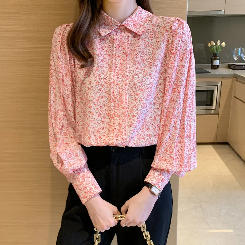 

Модная блузка с цветочным принтом, рубашка, свободные топы на пуговицах, повседневные женские блузы на весну и осень с длинным рукавом, кардиган