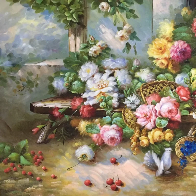 KOWELL 100% Handpainted Classical Dove Flower Oil Painting On Canvas Art Gift Home Decor Living Room Wall Frameless Picture | Дом и сад