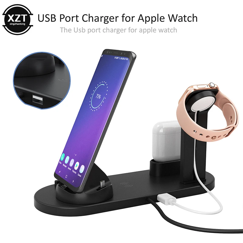 Беспроводная зарядная док станция для iPhone XS MAX XR 8 быстрая зарядка Samsung 4 в 1 Airpods 2019