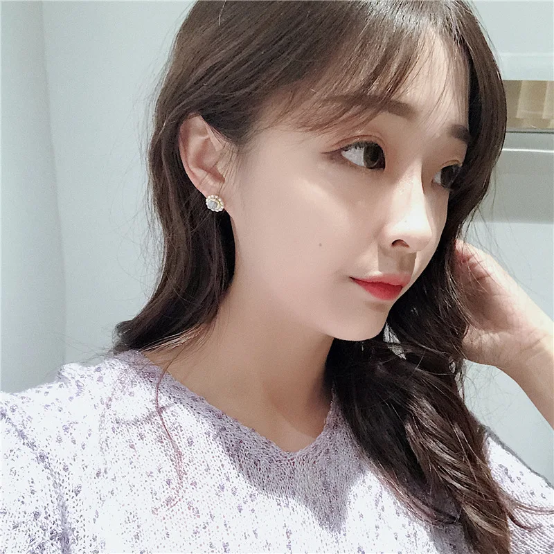 Корейские романтические серьги гвоздики с круглым опалом и жемчугом