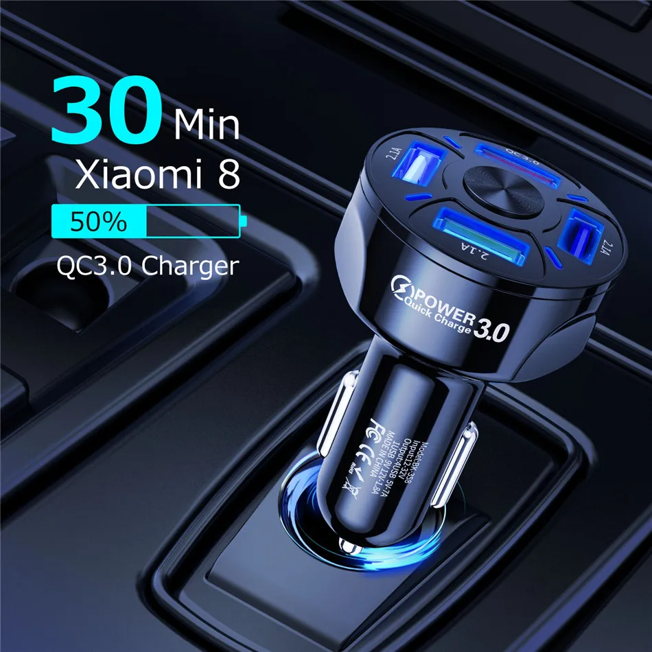 

48W Quick 7A Mini Fast 4 Ports USB Phone Car Charge Charging For iPhone 11 Xiaomi Huawei Mobile Phone Charger Adapter in Car