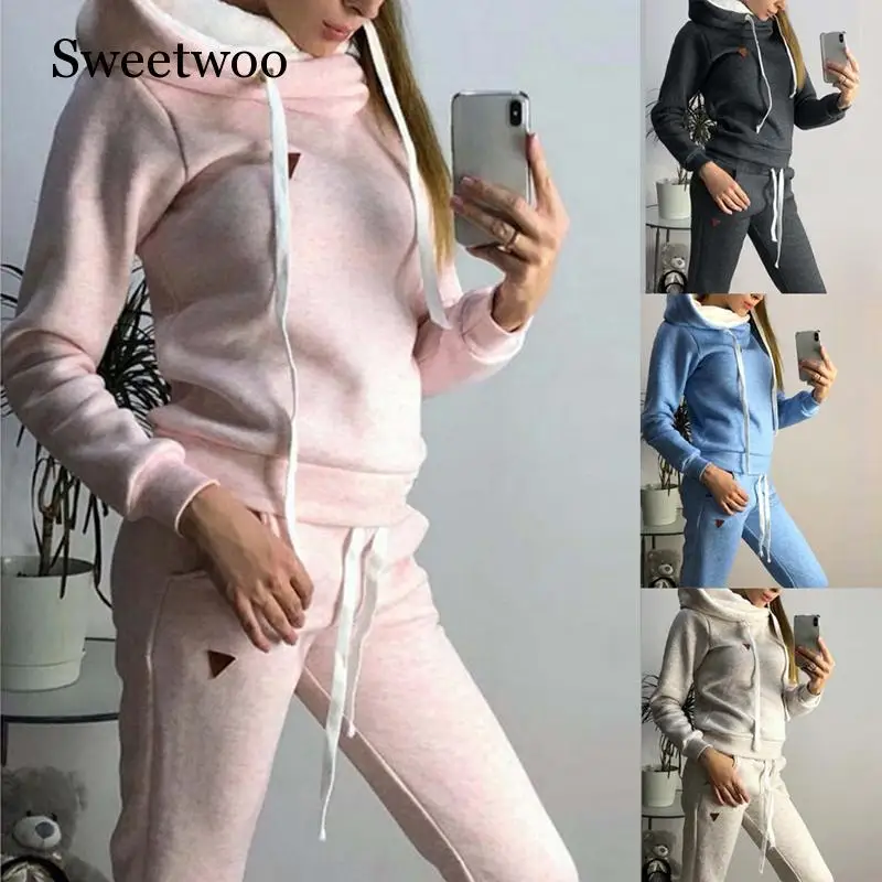 Осенние женские спортивные костюмы из 2 предметов с бархатной толстовкой