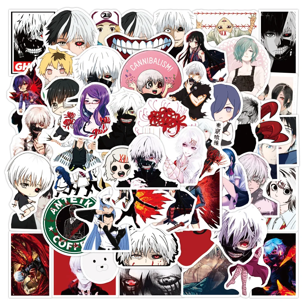 Pegatina de Tokio Ghoul Anime adecuada para equipaje, taza de agua, port&aacute;til, decoraci&oacute;n para refrigerador, 10/30/50 Uds., venta al por mayor-2