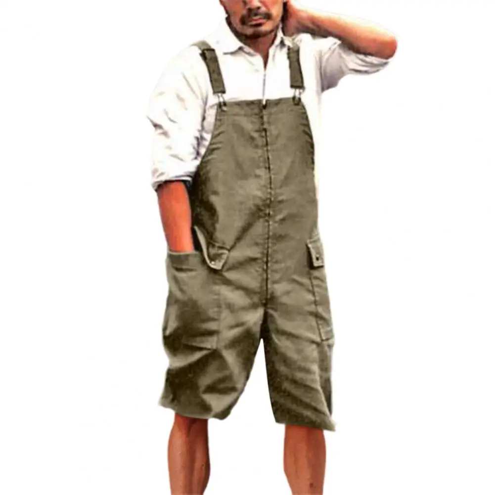 Комбинезон мужской без рукавов с большими карманами однотонный свободный