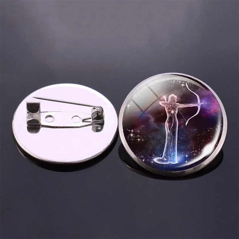 Броши "12 созвездий" Знаки Зодиака Броши Значки Стеклянные кабошоны Ювелирные изделия в стиле мода Весы Лев Дева Женщины Подарок на День Рождения Оптовая продажа.