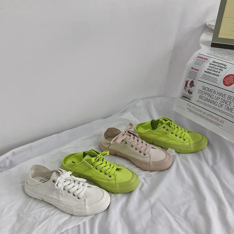 

Women Vulcanize Shoes Fashion Canvas Flats Sneakers Lace-up Slip on Ladies Casual Autumn Comfortable 2020 Green Classic Shoes