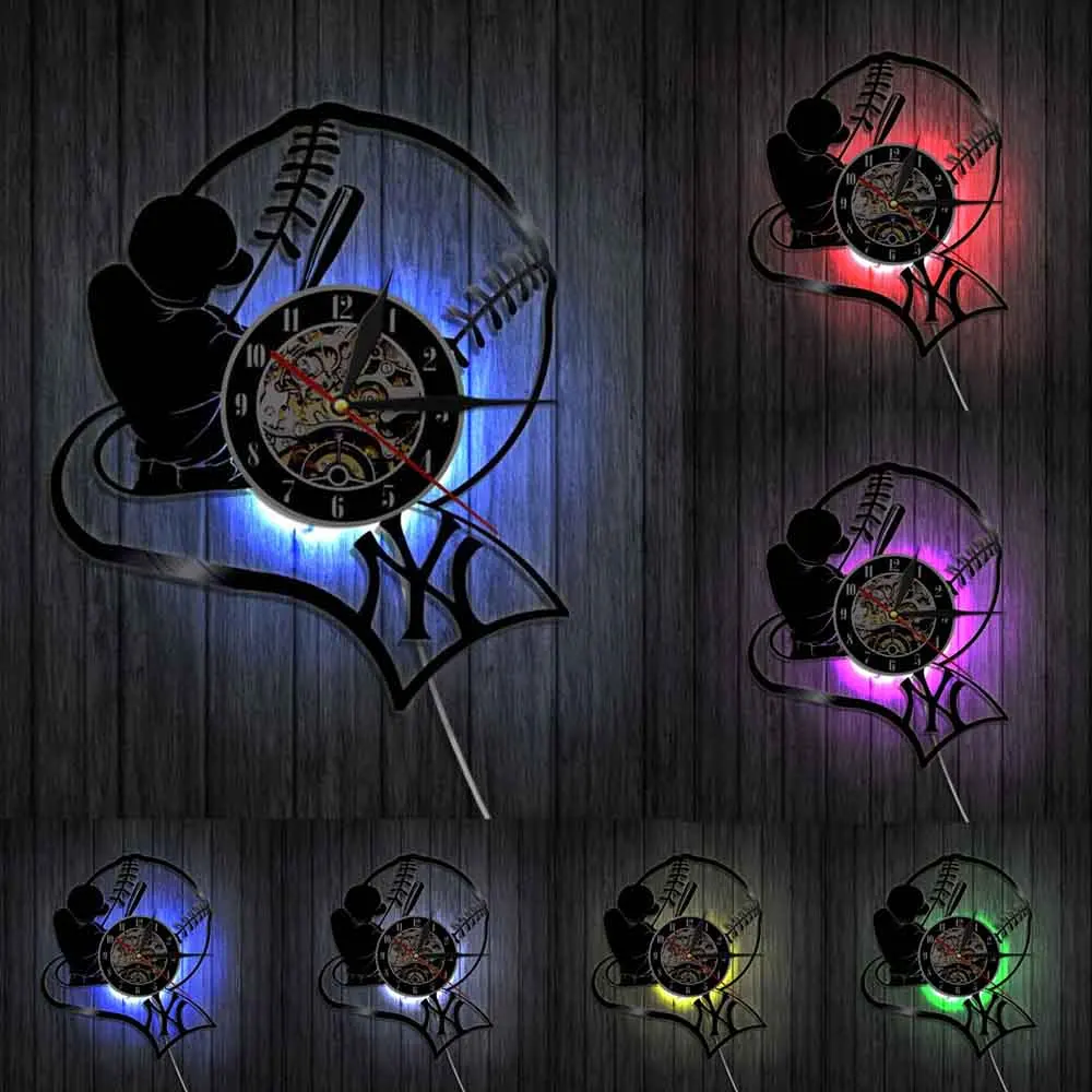 Бейсбольные декоративные виниловые часы 12 &quotспортивный светодиодный настенный