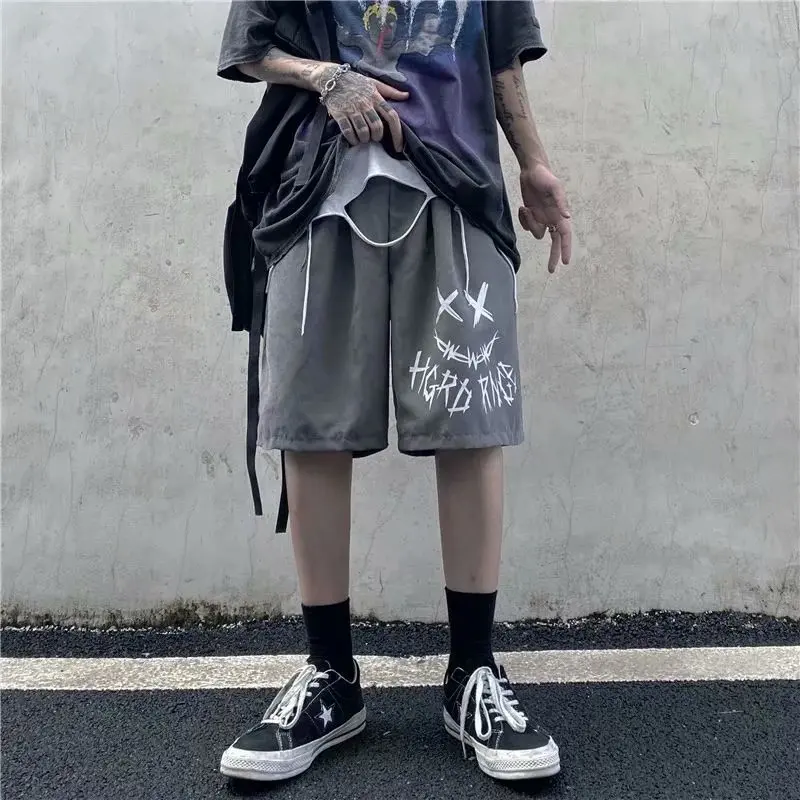 

Harajuku Style Five-Point Broek Men Trendy Brand Personality Hip-Hop Letter Print Wild Straight Losse Casual Shorts Summer