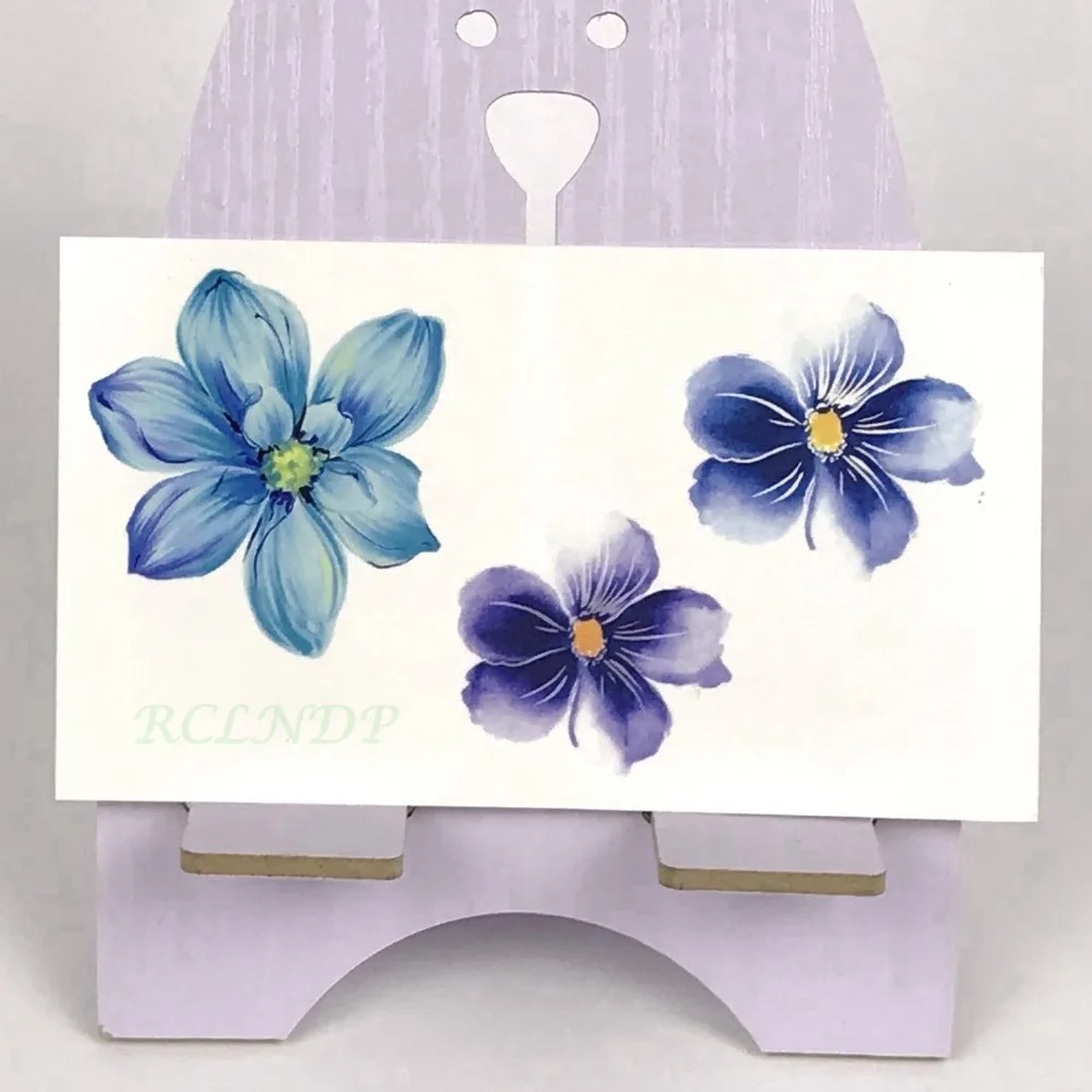 

Водостойкие Временные татуировки, синие и фиолетовые Цветочные наклейки, флэш-тату, поддельные татуировки для девочек, женщин, леди