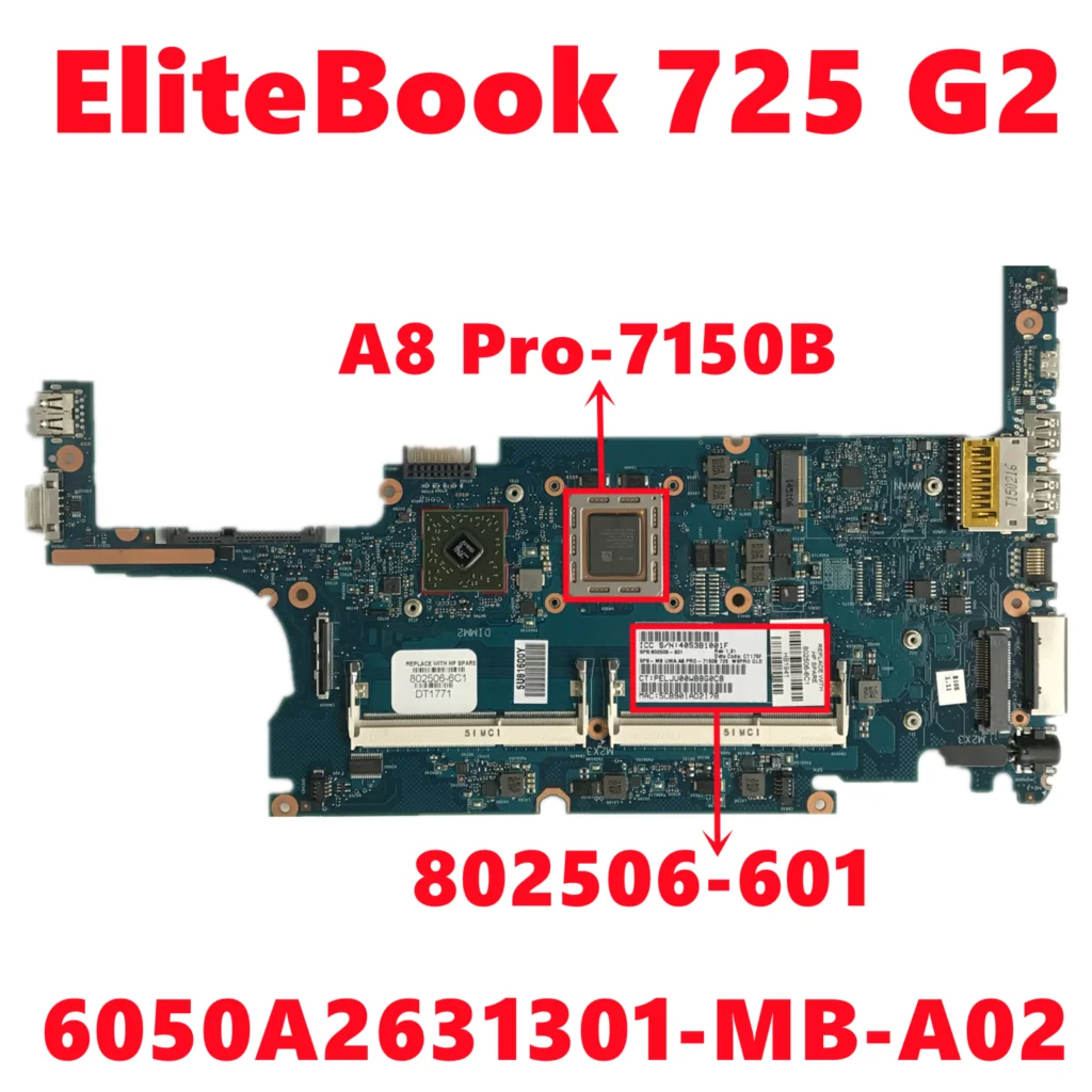 

802506-601 802506-501 802506-001 For HP EliteBook 725 G2 Laptop Motherboard 6050A2631301-MB-A02 With A8 Pro-7150B 100% Tested OK