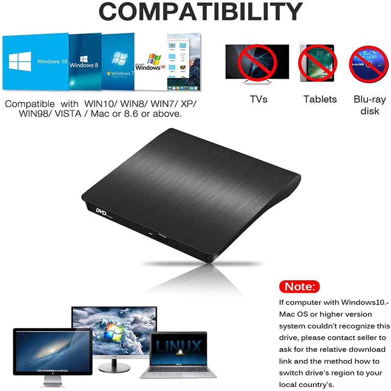 USB 3,0 внешний DVD привод записывающее устройство Портативный DVD Оптический привод плеер для hp Dell LG Asus acer lenovo Windows 10 8