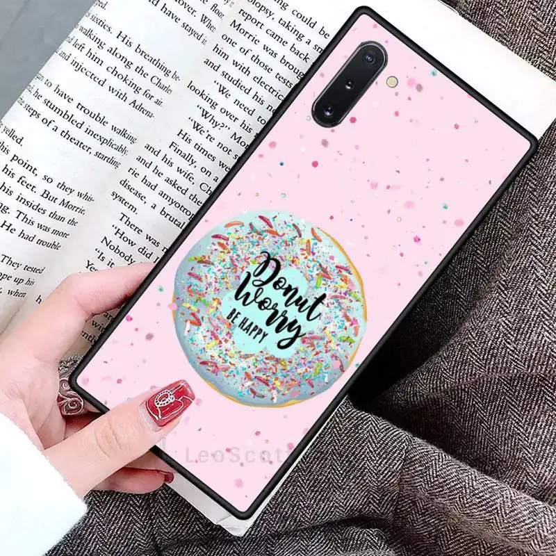 

Donut Worry Be Happy pink sweet donut Phone Case For Samsung Galaxy S8 S9 S10 Plus S10E Note 3 4 5 6 7 8 9 10 Pro Lite cover