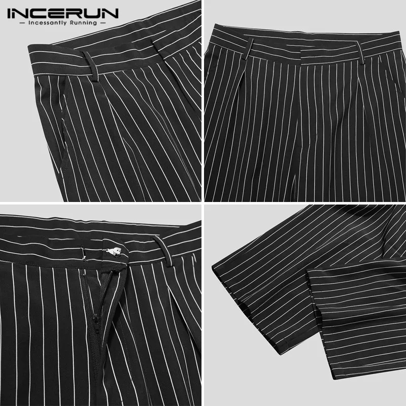 

INCERUN Fashion Striped Men Pants Joggers Korean Style Button Loose Casual Straight Pants Streetwear 2021 Pantalones Hombre 5XL