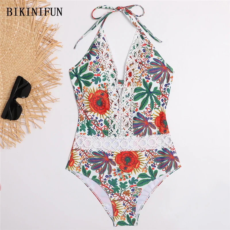 Новинка 2020 сексуальный купальник с цветочным принтом женский v образным вырезом монокини открытой спиной