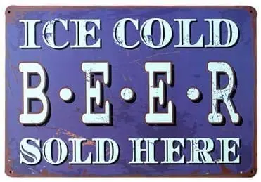 

Metal Tin Sign Ice Cold Beer Sold Here Pub Outdoor Bar Retro Poster Home Kitchen Restaurant Wall Decor Signs 16X12inch