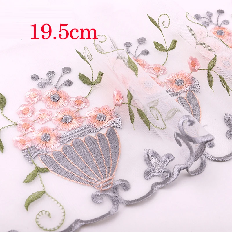 

5Yard Pleated Lace Fabric Wide 19.5cm embroidery Lace Trim Applique Collar Ribbon Sewing Guipure Crafts Mesh Laces For Dress