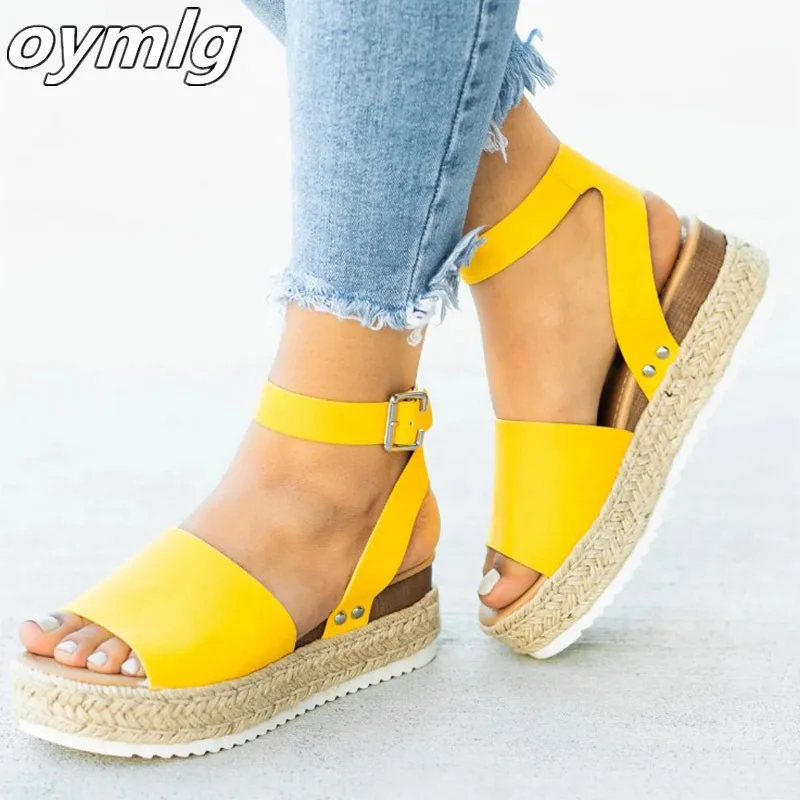Женские сандалии из мягкой кожи обувь на танкетке женские эспадрильи платформе