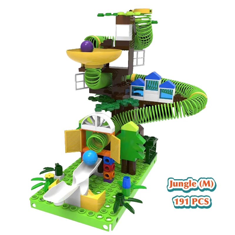 Детские блестящие 65-203 шт мраморные беговые дорожки Duplo DIY блоки игрушки строительные блоки весенние горки для детей мальчик девочка подарок на день рождения - Цвет: jungle(m)