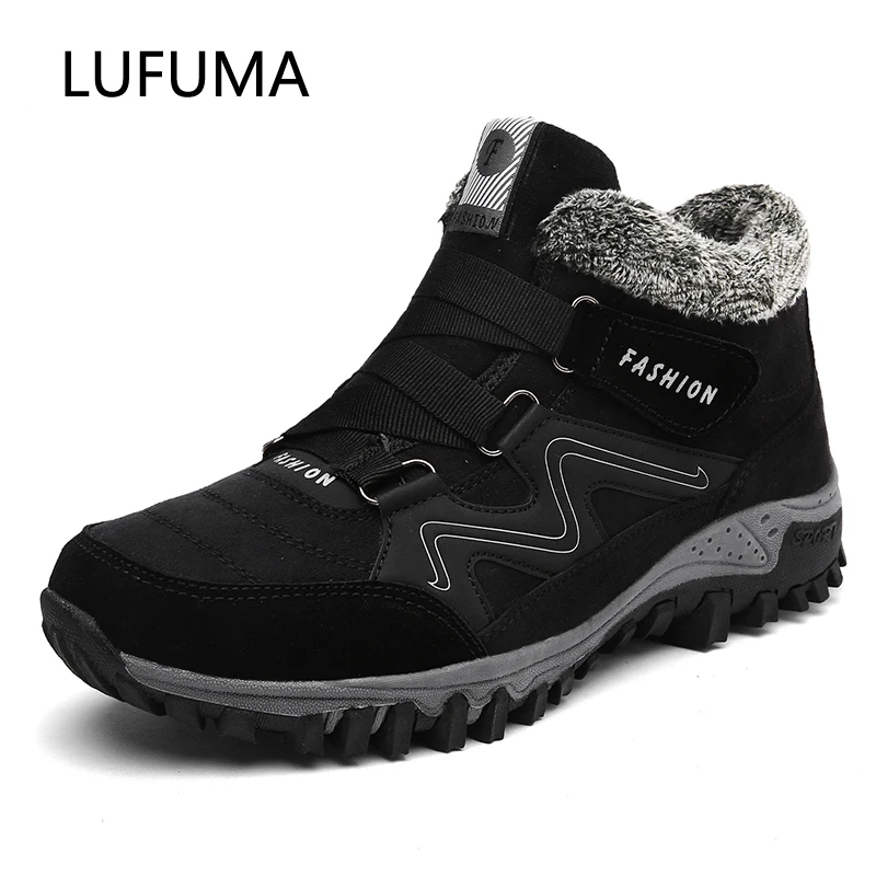 Черный LUFUMA/мужские кожаные ботинки на меху; коллекция года; теплые зимние ботинки; Мужская Зимняя Повседневная Рабочая обувь; кроссовки; высокие резиновые ботильоны - Цвет: Черный