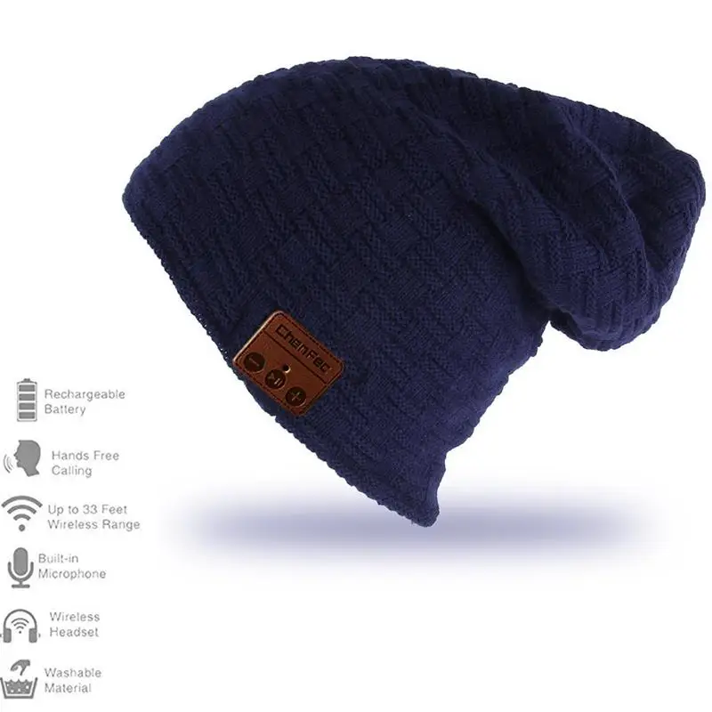S-hat-blue Рождественский подарок, зимний спортивный умный беспроводной Bluetooth 4,2 гарнитура, вязаные шапки, наушники, Bluetooth, модный музыкальный плеер, шапка, наушники - Цвет: S-hat-blue