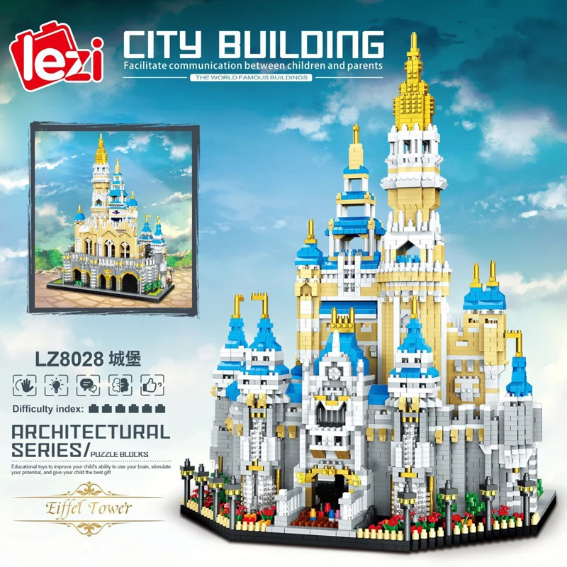 

Lezi 8028 World Architecture Amusement Park Big Dream Castle 3D DIY Mini Diamond Blocks Bricks Building Toy for Children No Box