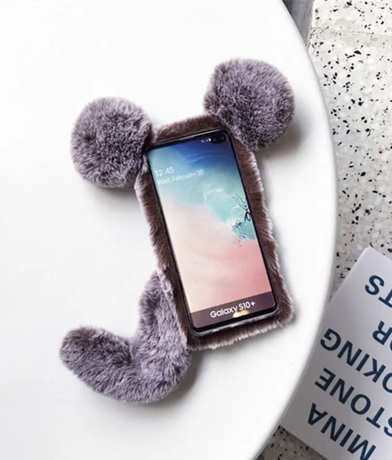 Плюшевые Теплые чехол для телефона для samsung A3 A5 A7 A8 A9 плюс 10 20 30 40 50 60 70 M10 20 Мышь меховой пушистый меховой чехол