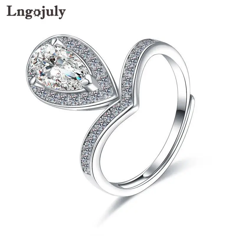 

Real 925 Sterling Silver Water Drop Women Rings Luxury 1.0CT VVSI1 Moissanite Ring For Women Bride Engagement Wedding Jewelry