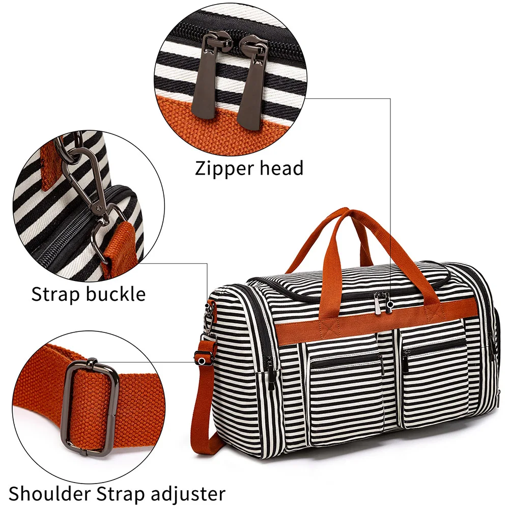 저렴한 남여 대용량 여행 가방 휴대용 핸드백 블랙 블루 스트라이프 더플 가방 캔버스 스포츠 체육관 가방 신발 포켓 XA282M