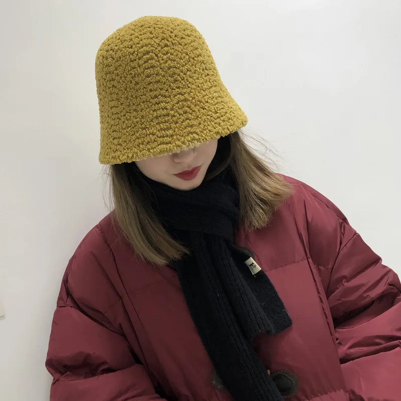 

2021 New Lamb Wool Fisherman Hat Women Autumn Winter Bucket Hats Lamb Plush Soft Warm Casual Caps Gift For Lady