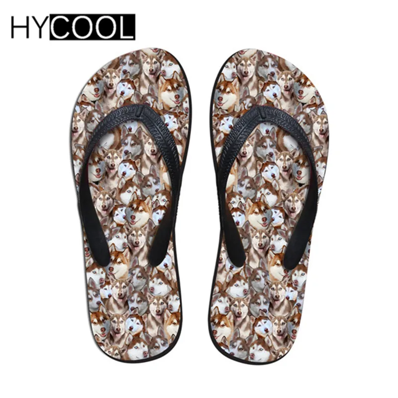 HYCOOL/Новинка; Модные женские Вьетнамки без шнуровки; милые летние женские шлепанцы с изображением мопса; женская пляжная обувь на плоской подошве с объемным рисунком Хаски; - Цвет: CC3213AB