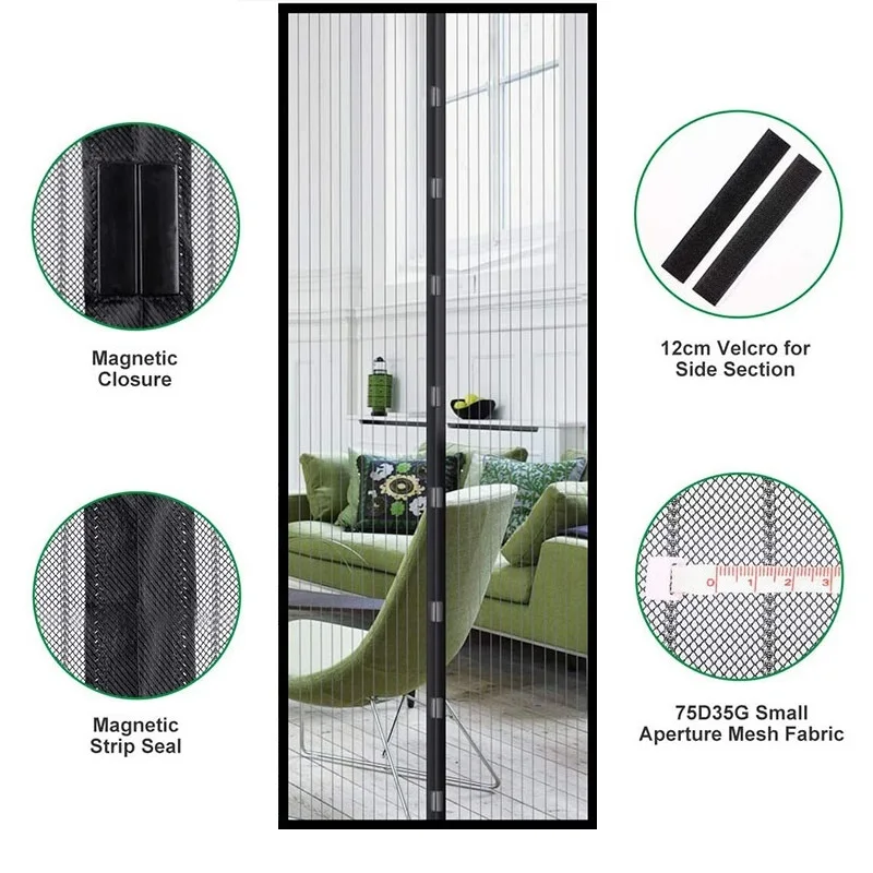 6 Sizes Basic Magnetic Mosquito Net Summer Anti Bug Fly Door Curtains Mesh Automatic Closing Door Screen Kitchen Sticker Curtain