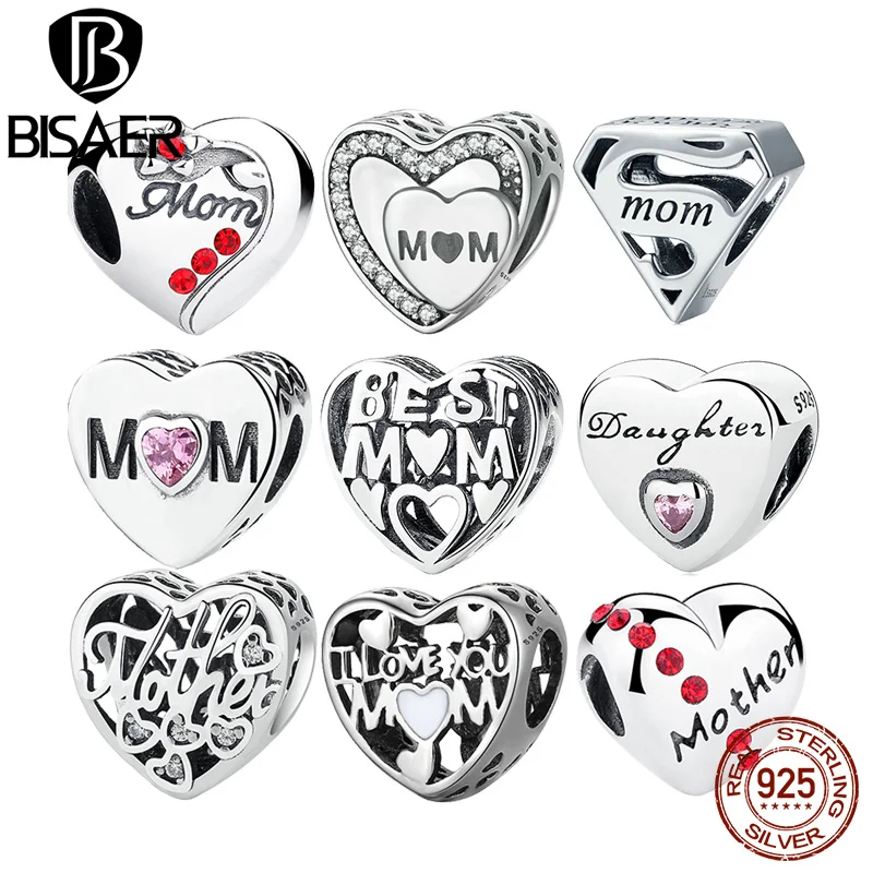 925 пробы, Серебряный ажурный браслет I Love for Mom, семейный бисер и подвески, подходит для браслетов из бисера, серебро 925, оригинальные ювелирные изделия