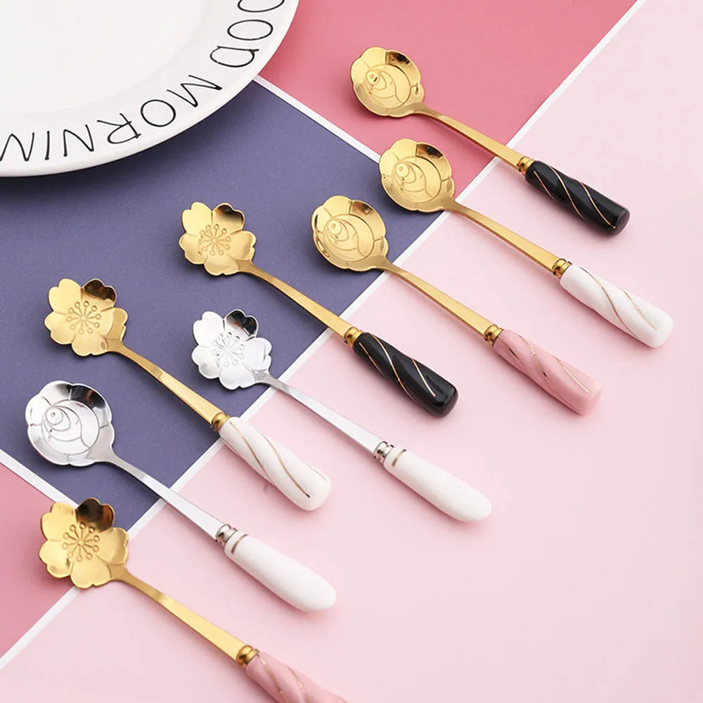 1 шт. креативные ложки в форме цветка керамические ручки кофейные чайные для