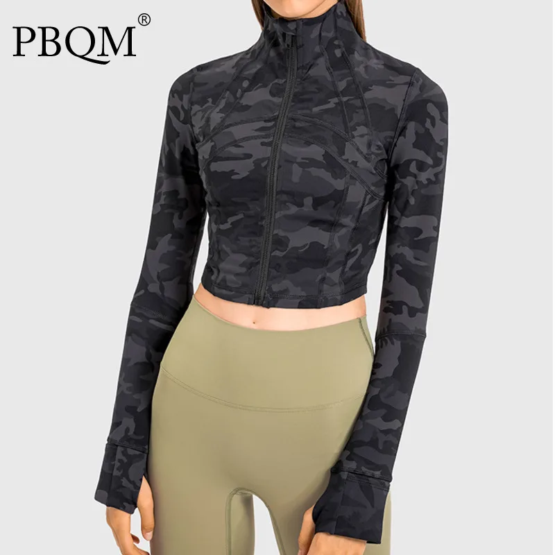 

PBQM 2021 осень и зима эластичная тонкая женская одежда для йоги с воротником-стойкой ветрозащитная теплая молния для отдыха короткая спортивн...