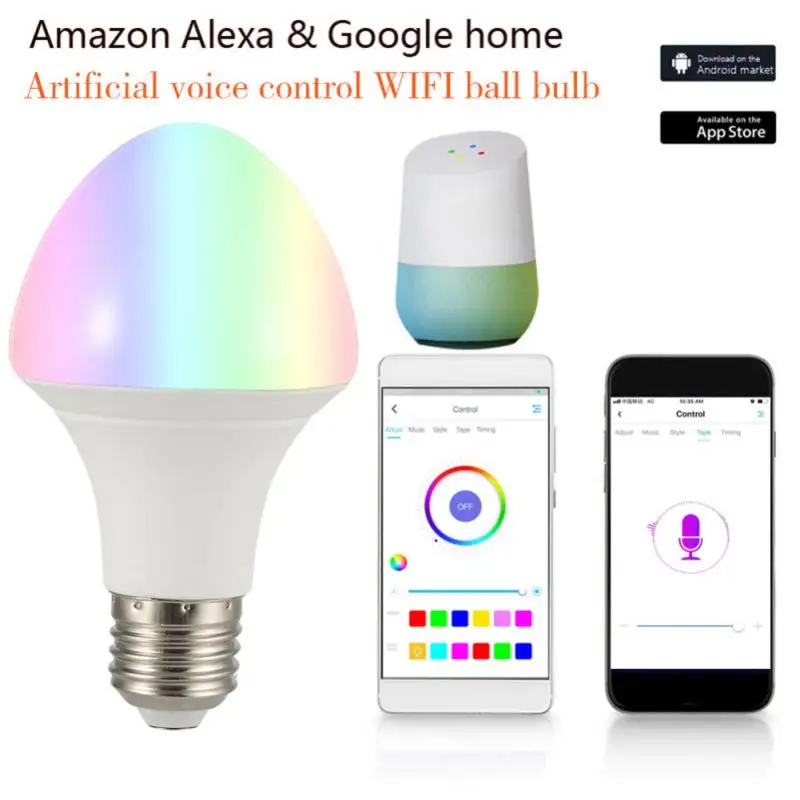 Смарт лампочка Wifi затемнение окрашивание 16 миллионов цветов работает с Google Home Alexa