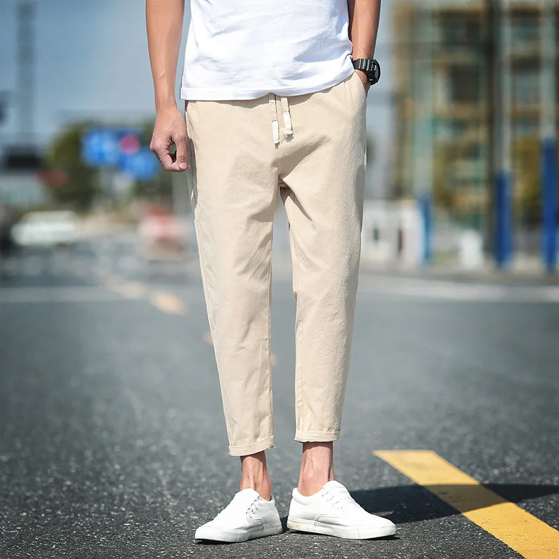 

Pants Men Little Stretch Summer Thin Spring Pants Ankle Harem Trousers Casual Sports Cotton Linen Loose Pants Mens Plus Size 5XL