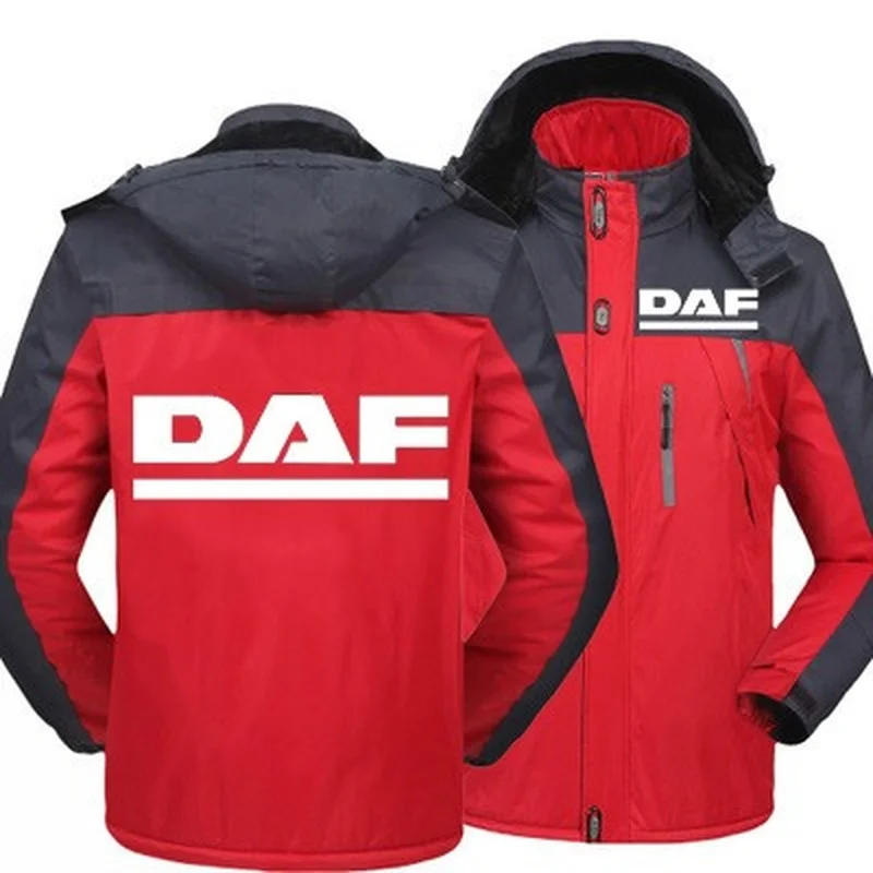 

2021 New Winter Men DAF Trucks Logo Jacket Thick Velvet Warm Coat Male Windproof Hooded Outwear Casual Mountaineering Overcoat