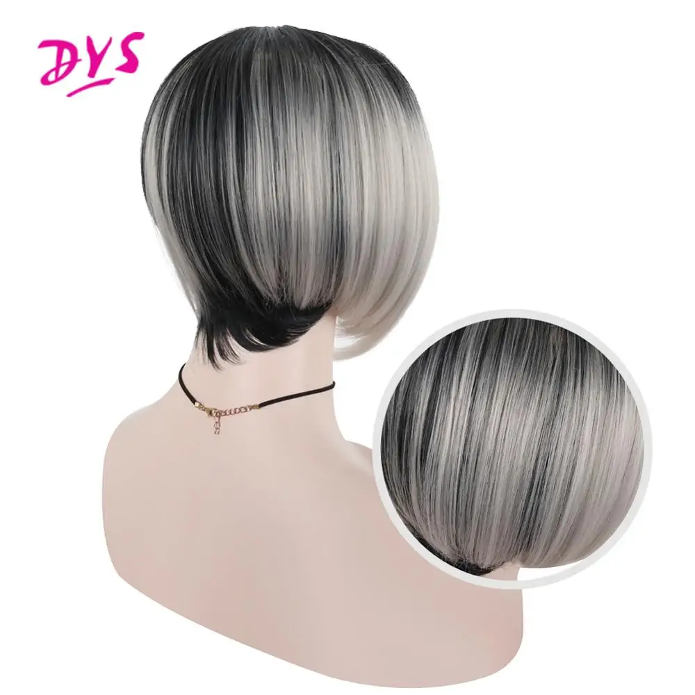 Deyngs Pixie Cut Bob парики короткие прямые естественные синтетические волосы для черных