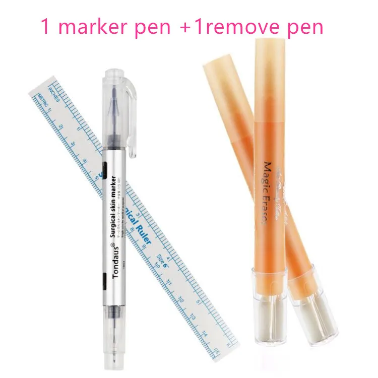 3Pcs Tattooing Eyebrow Skin Marker Pen With Measure Paper Ruler + Magic Eraser Remover Brush Permanent Makeup Tattoo Tools | Красота и