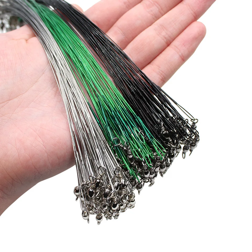 100PCS/lot Anti Bite Steel Fishing Line Steel Wire Leader With Swivel Fishing Accessory Lead Core Leash Fishing Wire 15CM-50CM 2