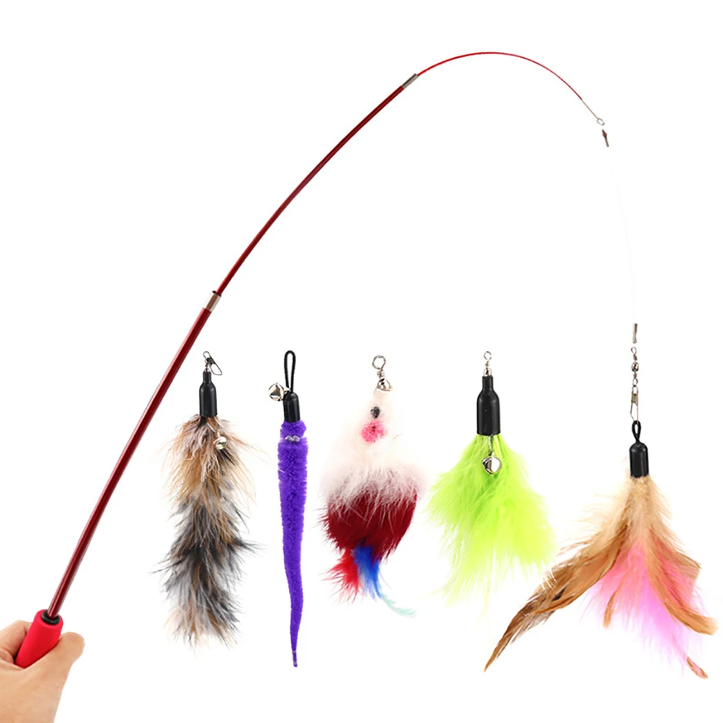 

5pcs Cute Cat Toy Interactive Kitten Scratching Teaser Wand Mouse Feather Cat Scratcher Toys Wands With Replacement Head