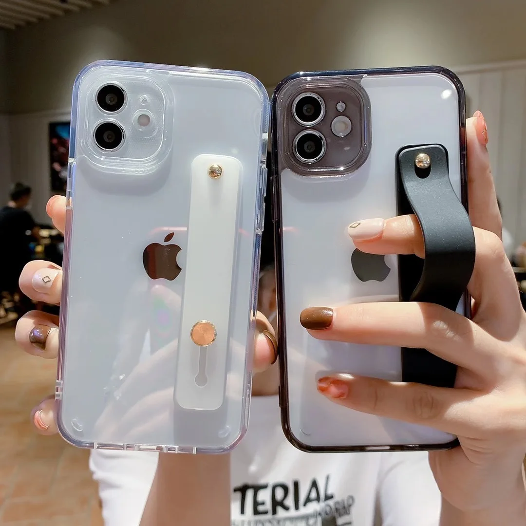 

Shockproof Bumper Transparent Silicone Phone Case For iPhone X XR XS Max 8 7 Plus SE Bracket Back Full Cover For 11 12 pro Max