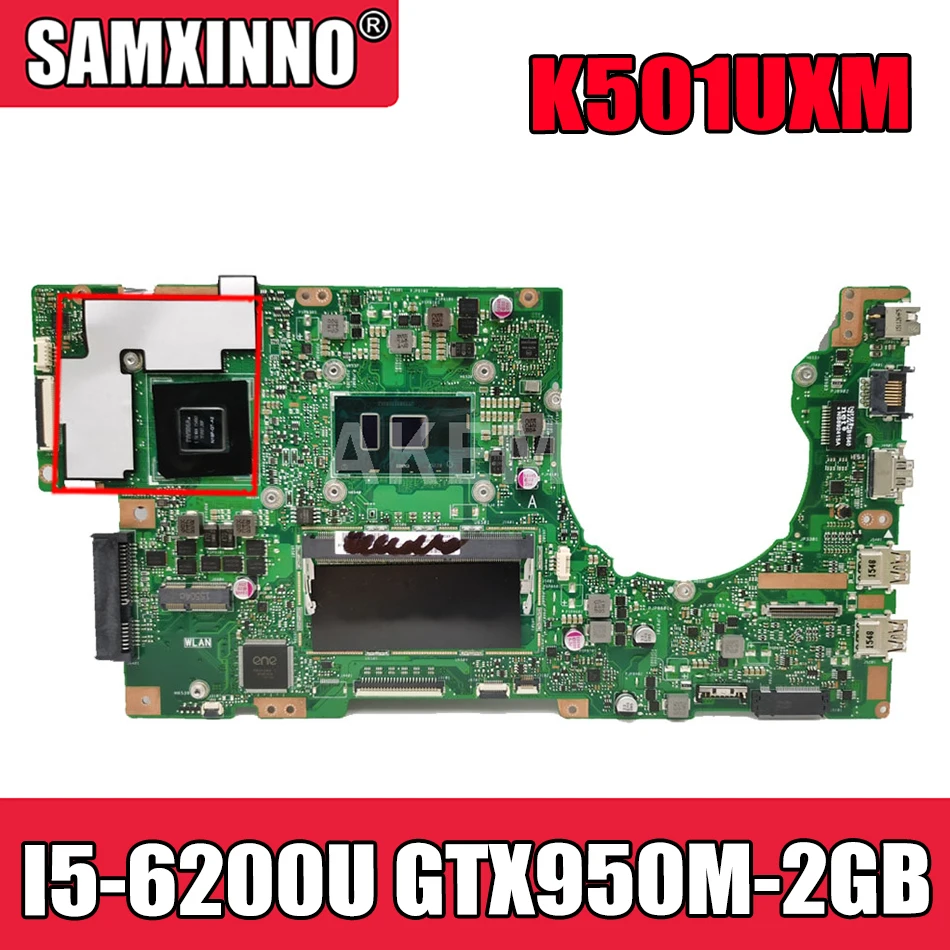 

Akemy New! K501UXM Laptop motherboard For Asus K501UW K501UXM K501UQ original mainboard DDR4 4G-RAM I5-6200U GTX950M-2GB